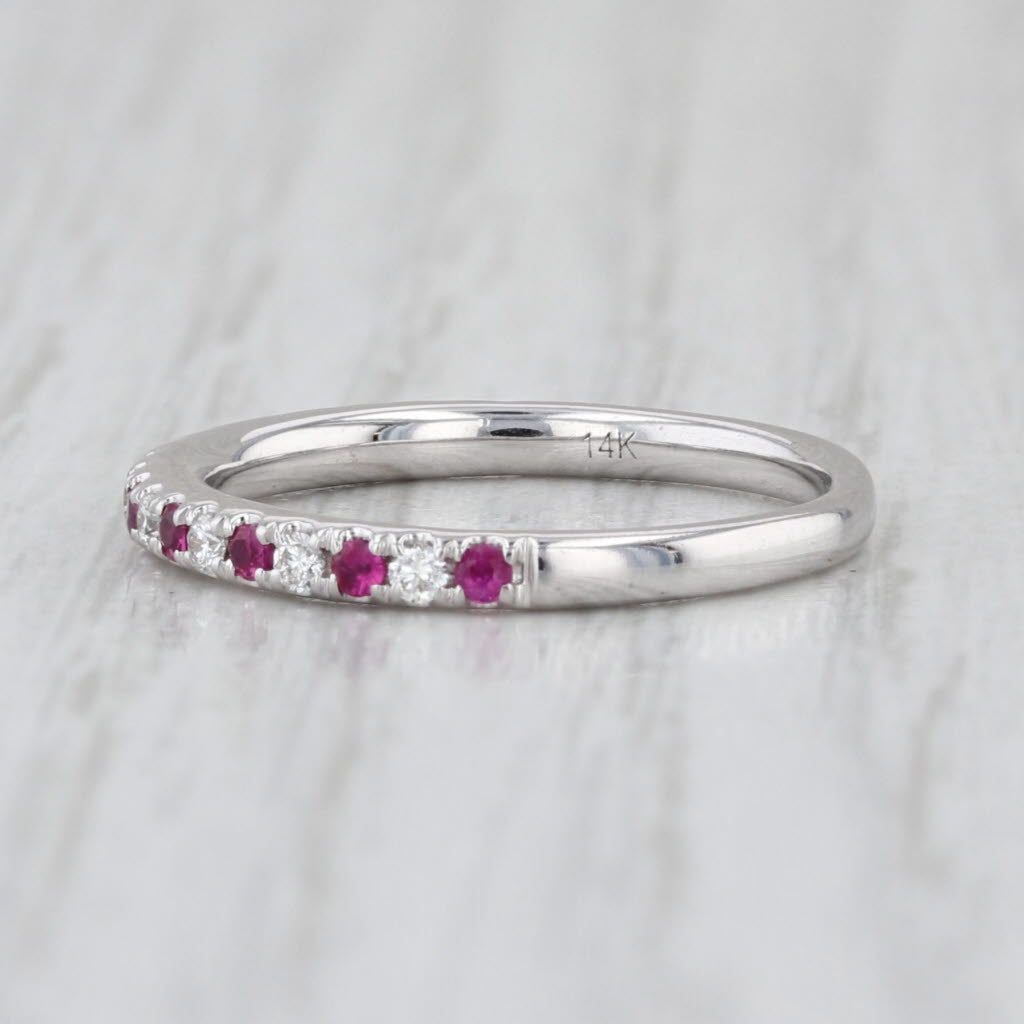 0.30ctw Ruby Diamond Wedding Band 14k White Gold Stackable Ring Size 5