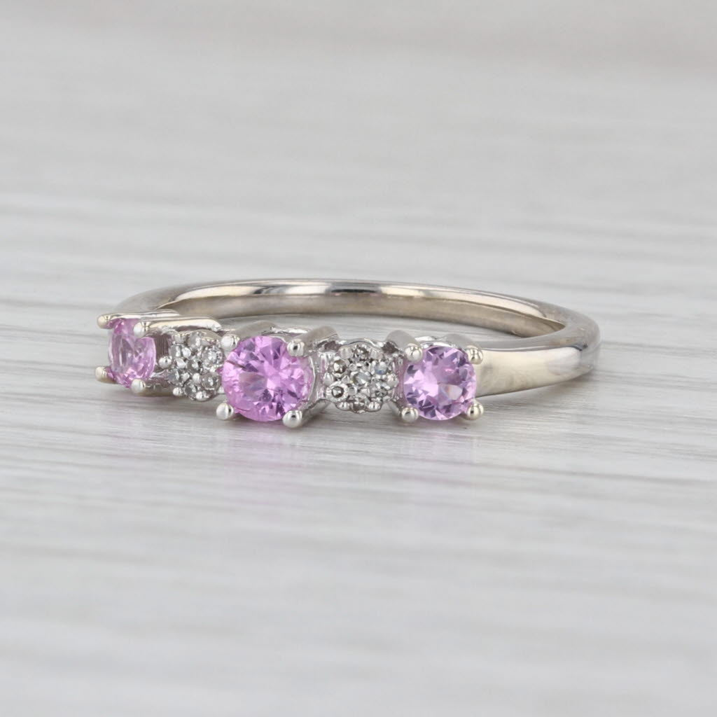 0.59ctw Pink Sapphire Diamond Ring 14k White Gold Size 7 Stackable