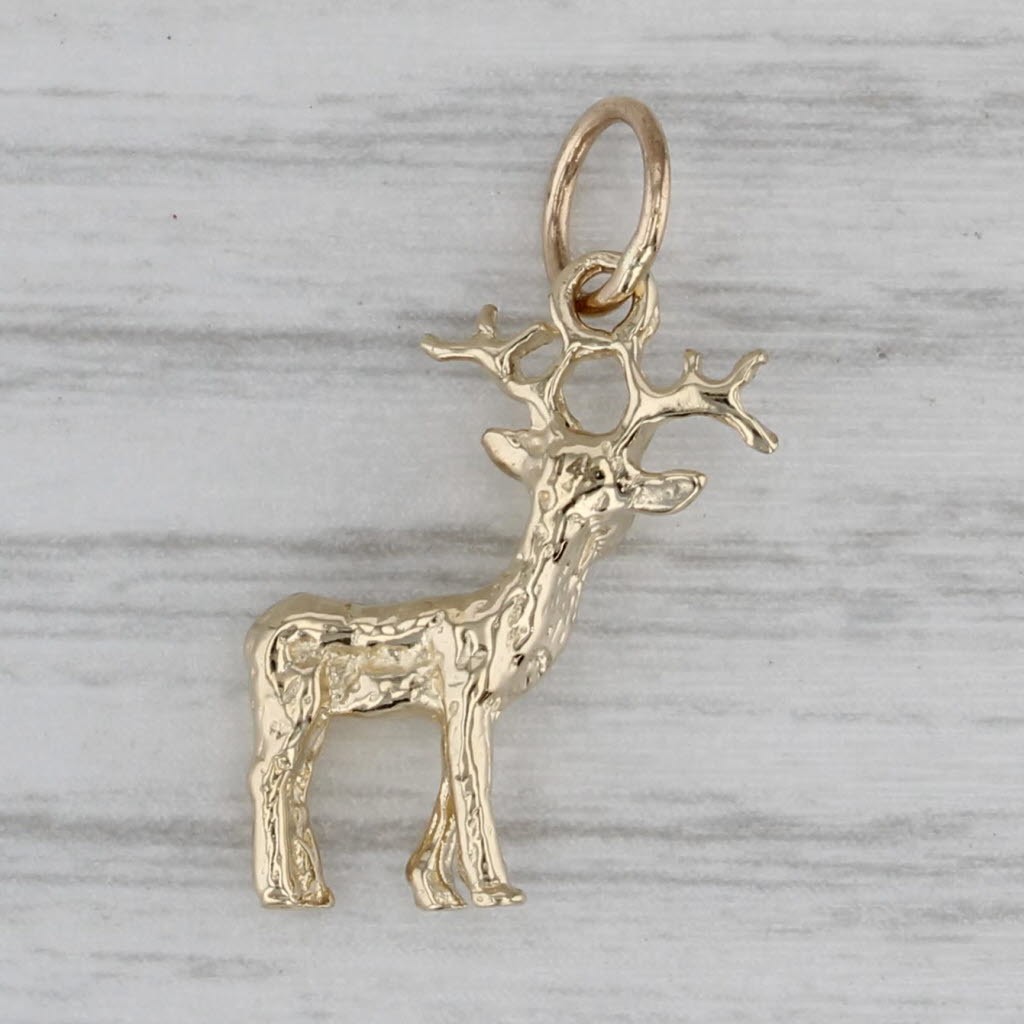 Gray Deer Charm 14k Yellow Gold Small Animal Jewelry Pendant