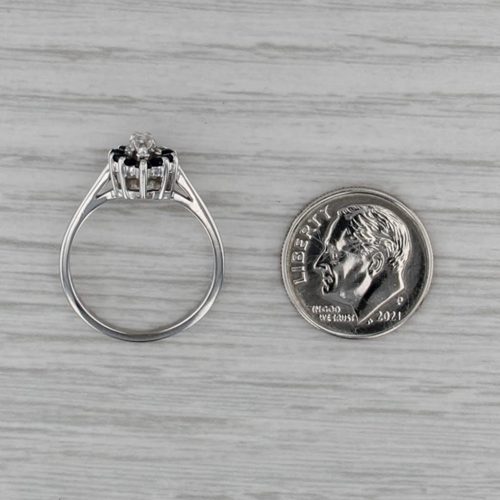 0.36tw Diamond Sapphire Halo Ring 10k White Gold Size 6.25