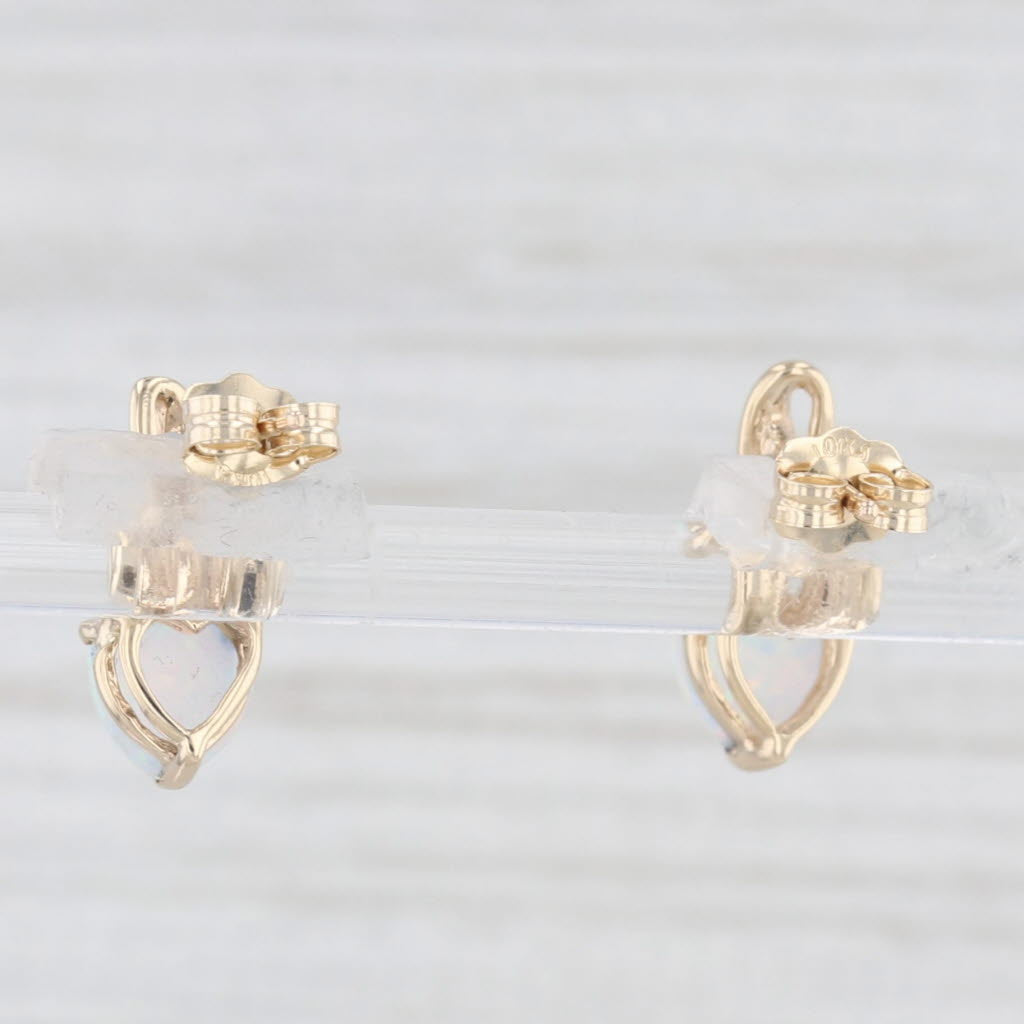 Light Gray Lab Created Opal Diamond Stud Earrings 10k Yellow Gold Small Drops