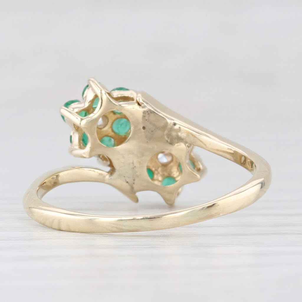 Light Gray 0.58ctw Emerald Diamond Flower Bypass Ring 14k Yellow Gold Size 8.5