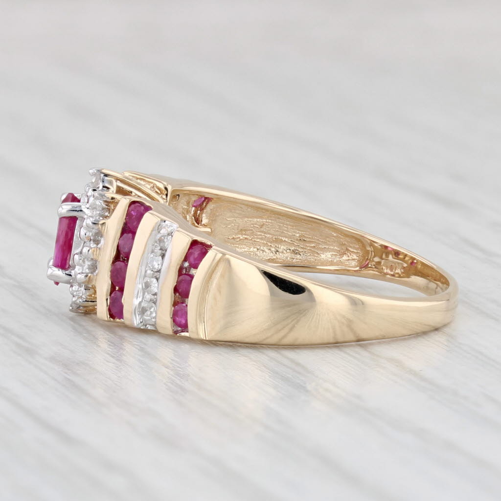 Light Gray 0.43ctw Marquise Ruby Diamond Halo Ring 10k Yellow Gold Size 7.5