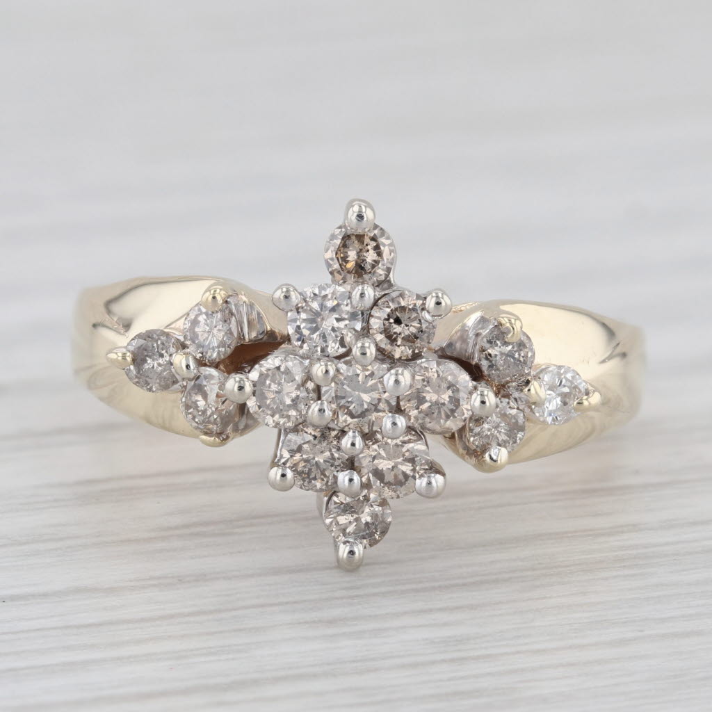 Light Gray 0.78ctw Round Diamond Cluster Ring 10k Yellow Gold Size 7.25 Engagement