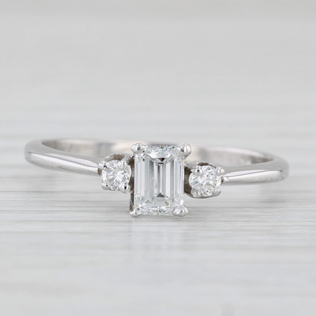Light Gray 0.44ctw Emerald Cut Diamond Engagement Ring 14k White Gold Size 6.5