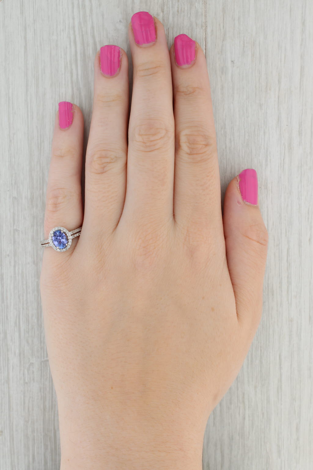 Gray Oval Tanzanite Diamond Halo Ring 14k White Gold Size 7.25 Engagement