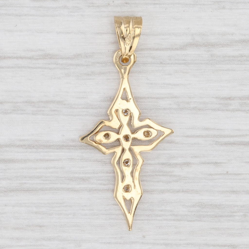 Light Gray 0.10ctw Diamond Cross Pendant 18k Yellow Gold Small Drop