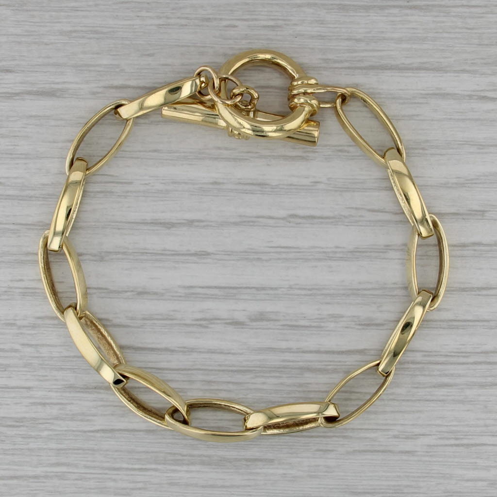 Slane & Slane Elongated Cable Chain Bracelet 18k Yellow Gold 8" Toggle Clasp