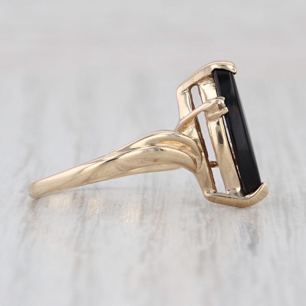 Navette Onyx Diamond Bypass Ring 10k Yellow Gold Size 6.5
