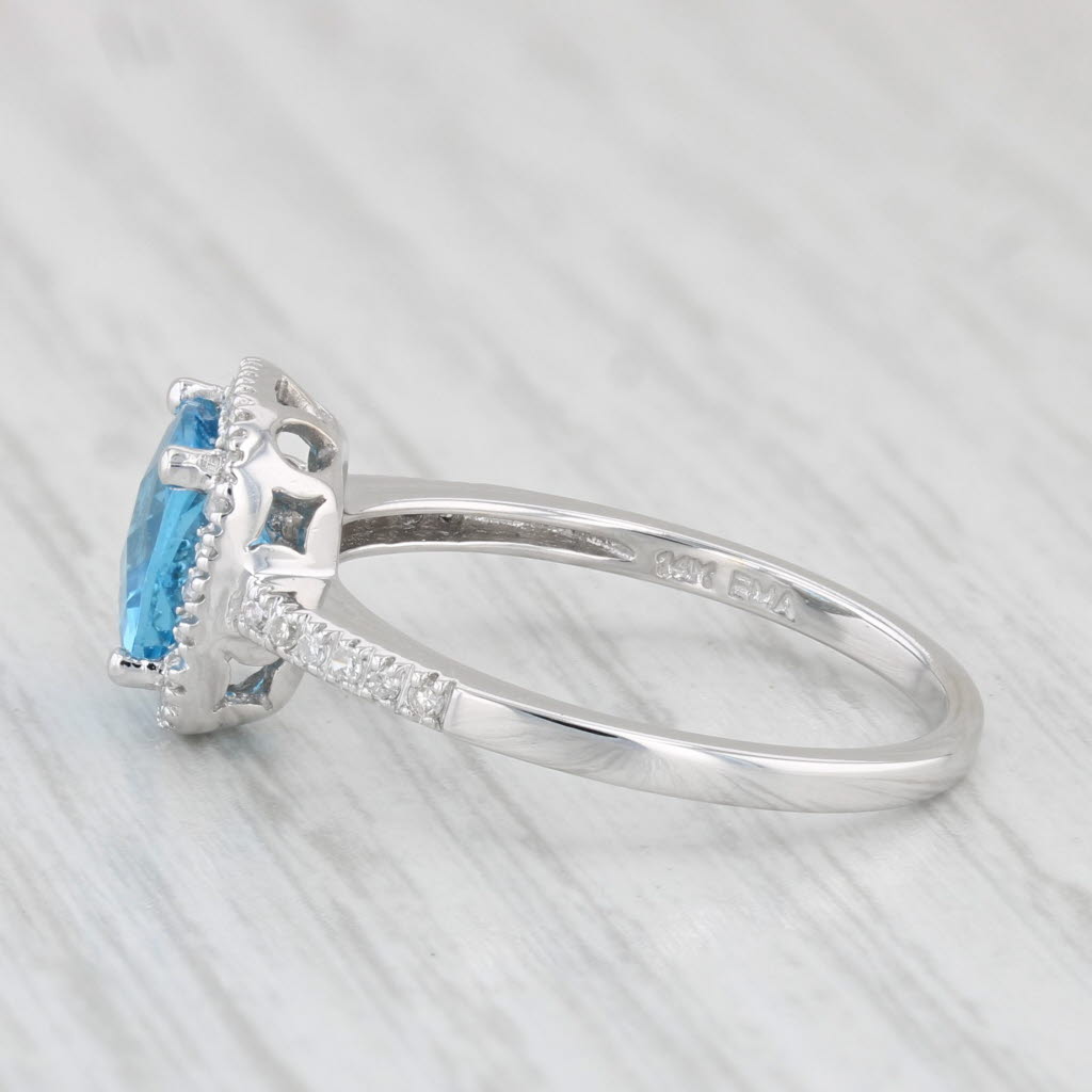 Light Gray 1.95ctw Cushion London Blue Topaz Diamond Halo Ring 14k Gold Size 7 Engagement