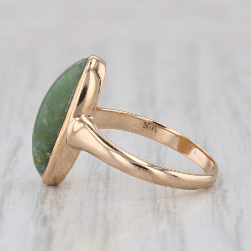 Vintage Green Faustite Ring Oval Cabochon 10k Yellow Gold Size 4.5