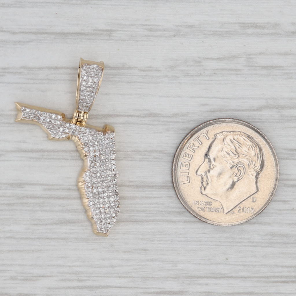 Gray Pave Diamond Florida Pendant 10k Yellow Gold Souvenir