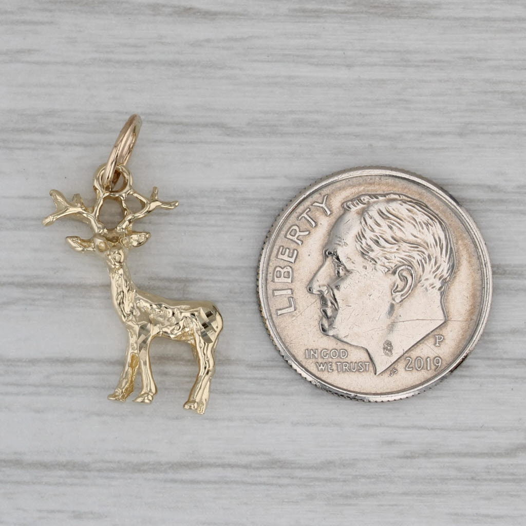 Gray Deer Charm 14k Yellow Gold Small Animal Jewelry Pendant