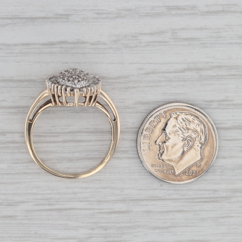 Gray 0.40ctw Diamond Cluster Halo Ring 10k Yellow White Gold Size 6.75