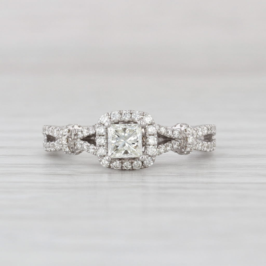 0.55ctw Princess Diamond Halo Engagement Ring 14k White Gold Size 4.75