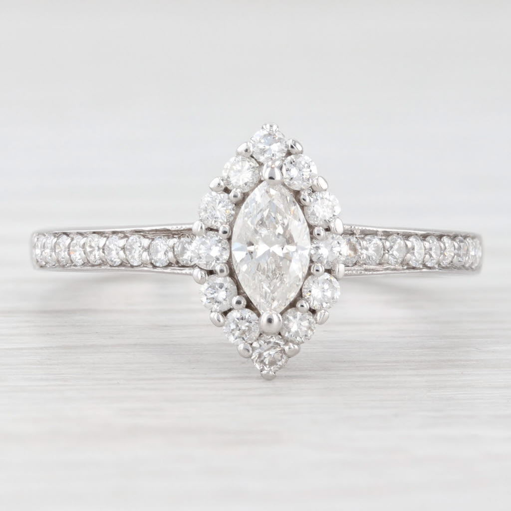 Light Gray 0.75ctw Marquise Halo Engagement Ring 14k White Gold Size 8 Cathedral Band