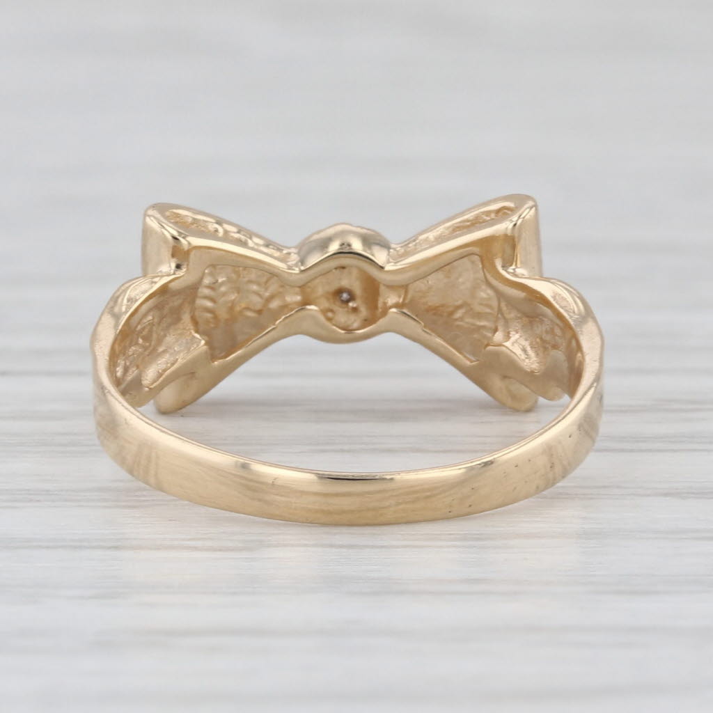 Diamond Accented Bow Tie Ring 14k Yellow Gold Size 6 Stackable