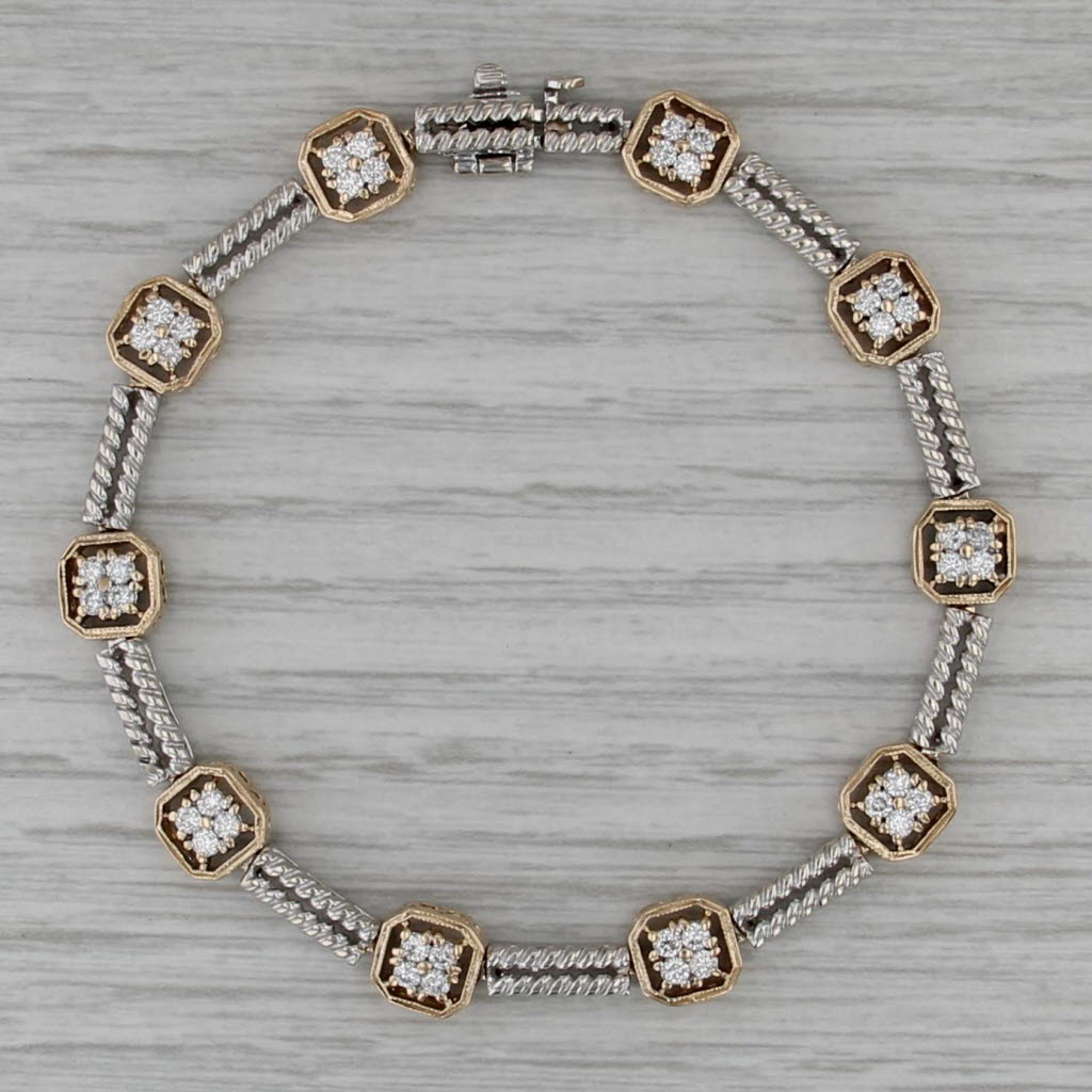 1ctw Diamond Bead Bar Links Bracelet 14k White Yellow Gold 7.25"