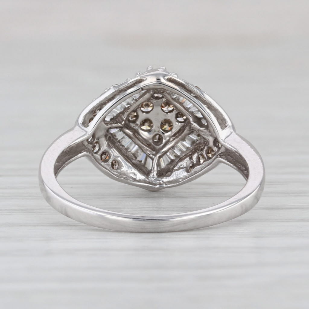 0.52ctw Champagne Diamond Cluster Halo Ring 10k White Gold Engagement Size 7