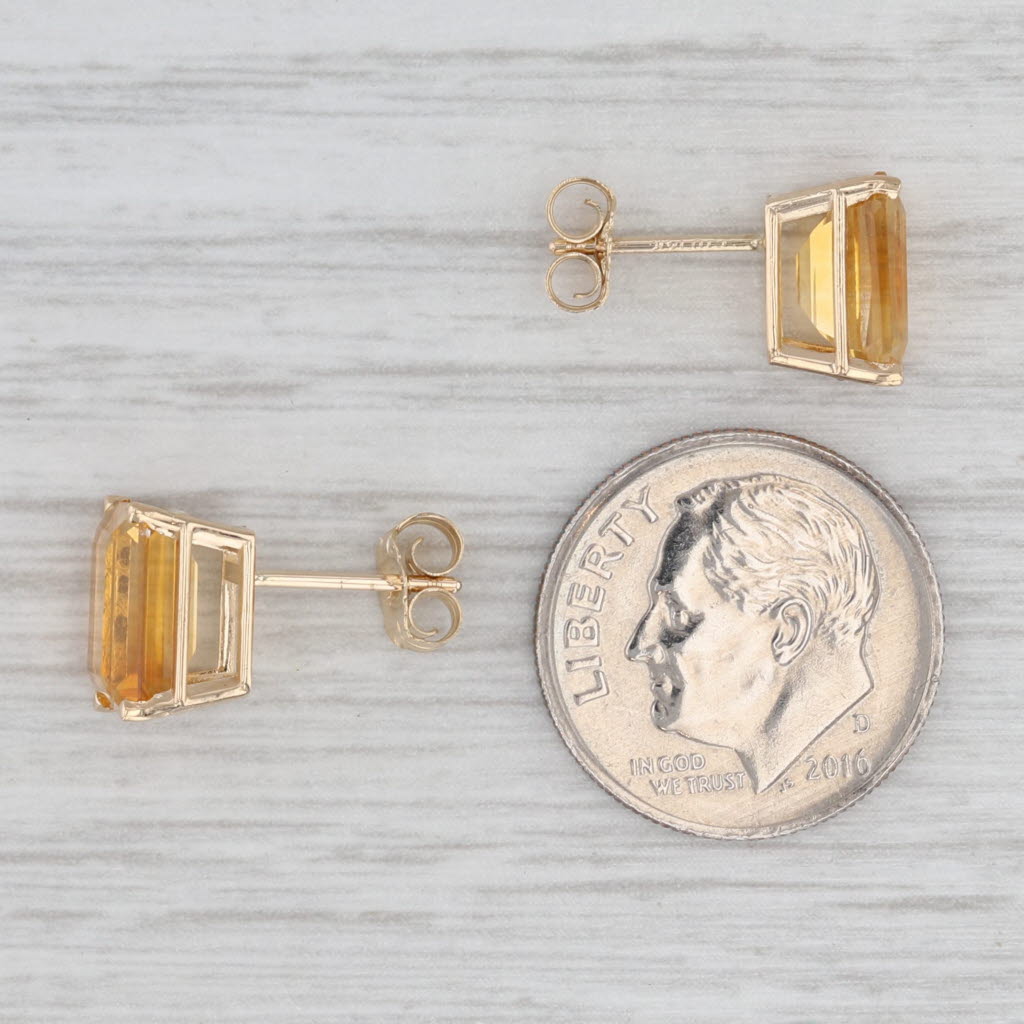 Light Gray 4ctw Emerald Cut Solitaire Citrine Stud Earrings 14k Yellow Gold