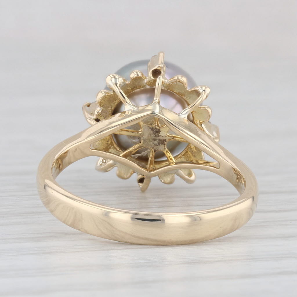 Light Gray Gray Cultured Pearl Diamond Ring 14k Yellow Gold Size 6.5