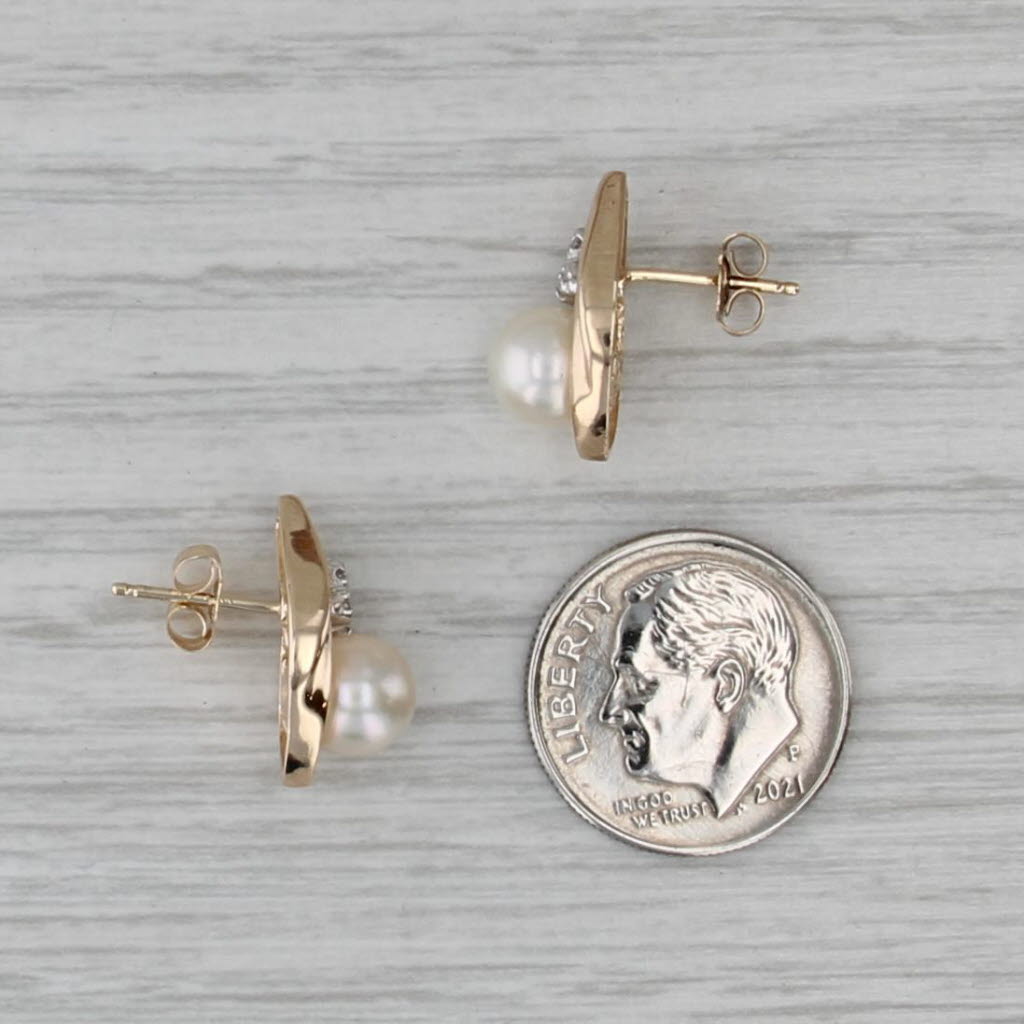 Cultured Pearl Diamond Teardrop Stud Earrings 14k Yellow Gold Studs