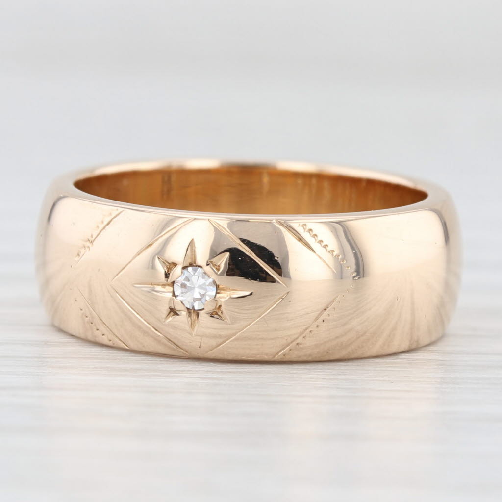 Light Gray Vintage Diamond Solitaire Star Ring 14k Yellow Gold Size 6.5 Wedding Band