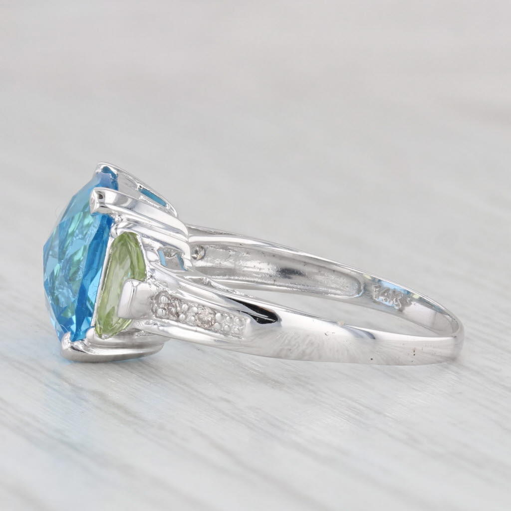 Light Gray 6.50ctw Cushion Blue Topaz Peridot Ring 14k White Gold Size 7