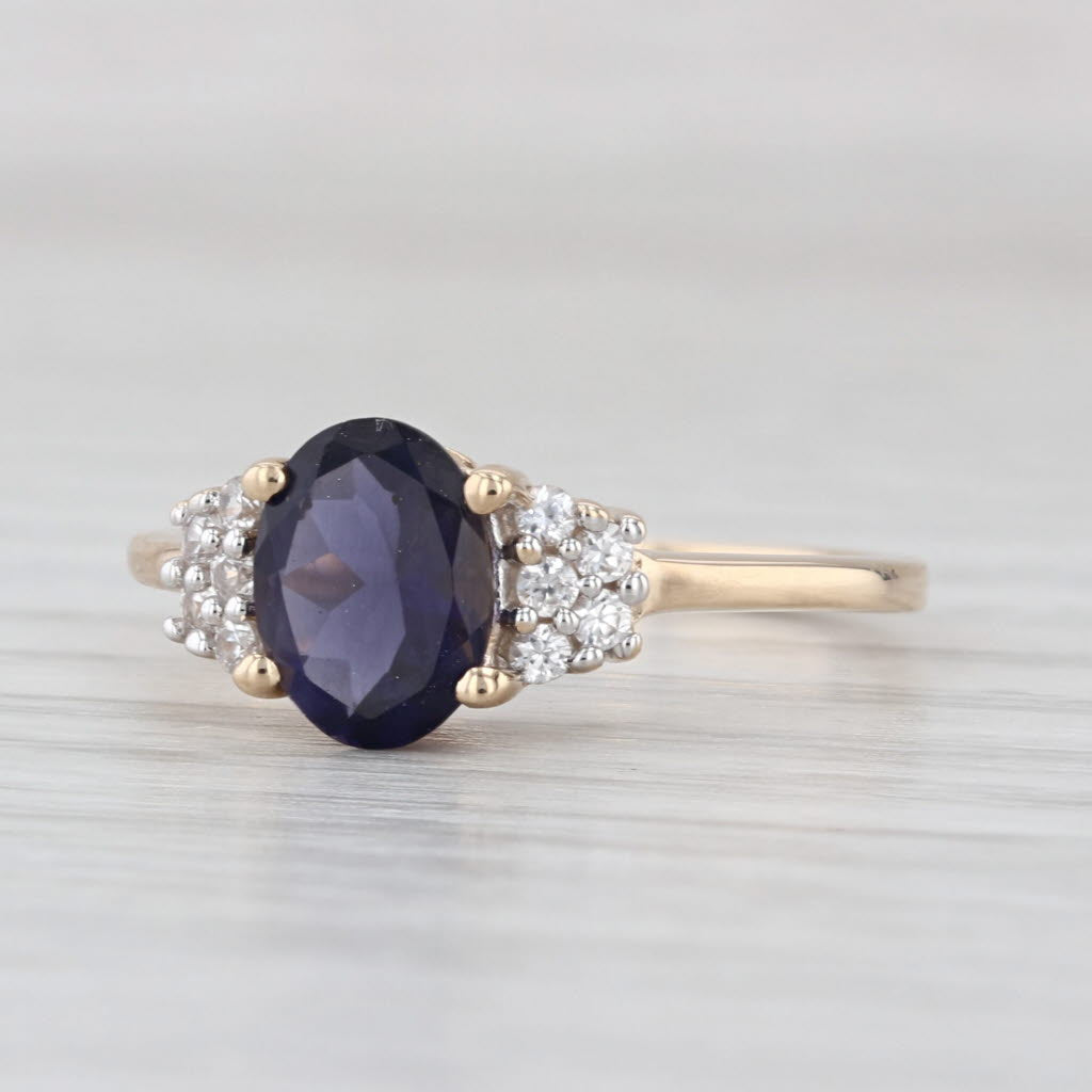 1ctw Oval Blue Iolite Zircon Ring 10k Yellow Gold Size 7.25