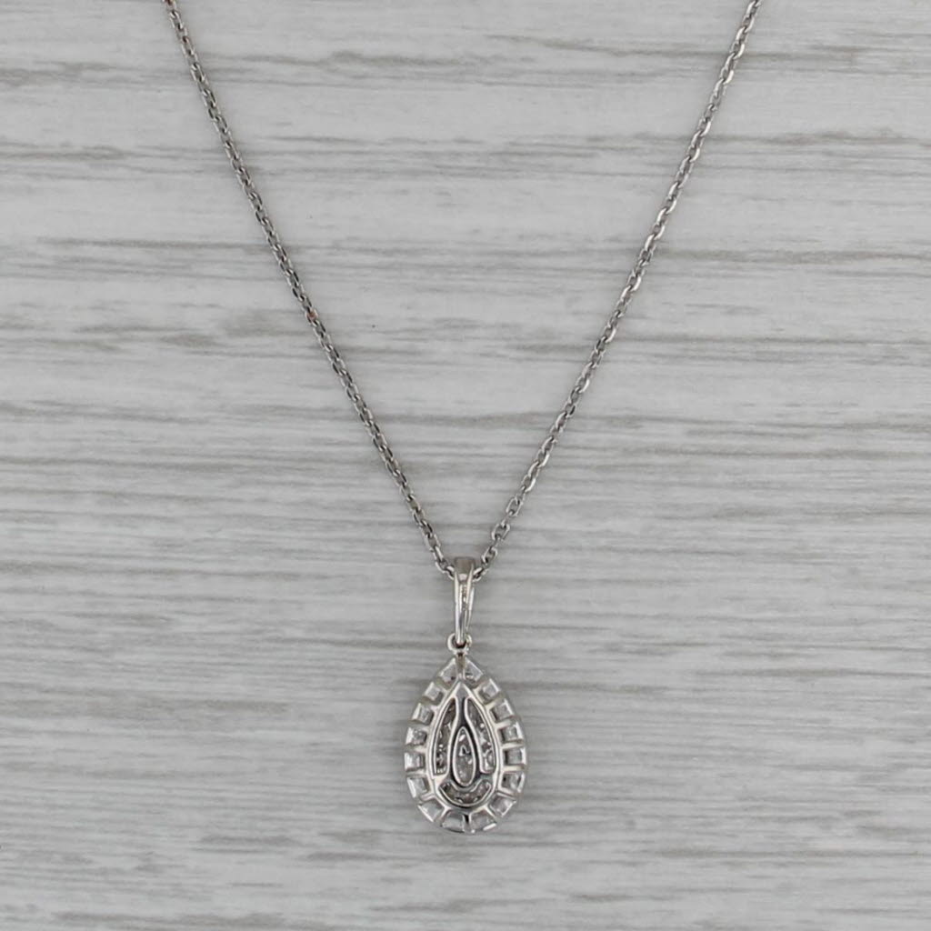 0.40ctw Diamond Halo Teardrop Pendant Necklace 10k White Gold 16-18" Cable Chain