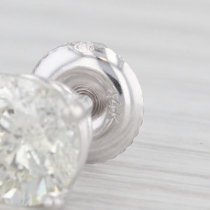 Light Gray Single 1.05 Diamond Stud Earring 14k White Gold Screw On Backs Round Solitaire