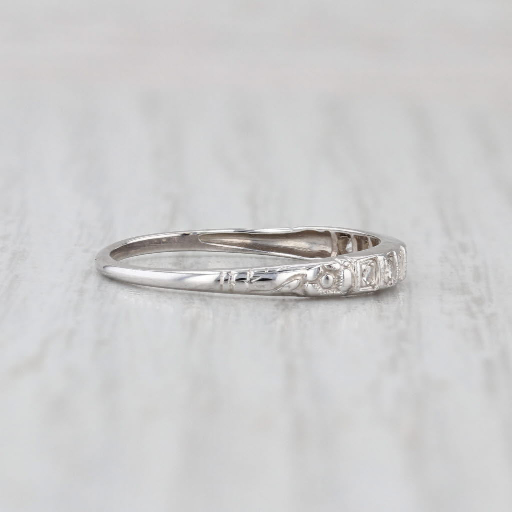 Art Deco 0.10ctw Diamond Wedding Band Stackable Ring 18k White Gold Size 7