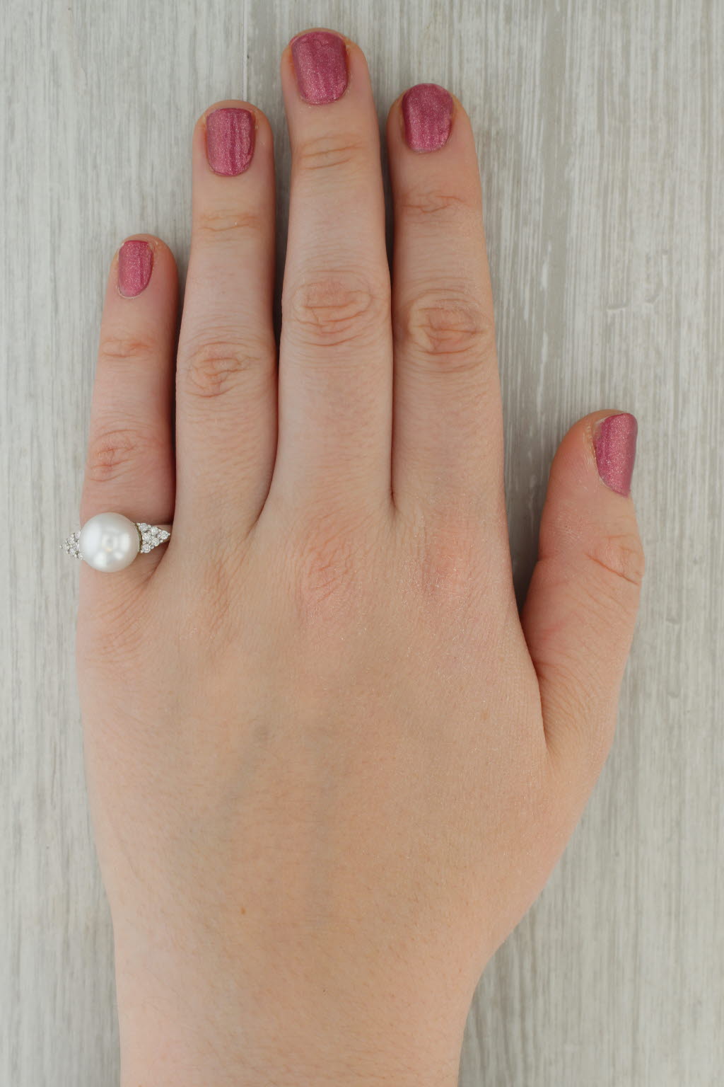 Rosy Brown Cultured Pearl 0.18ctw Diamond Ring 14k White Gold Size 6