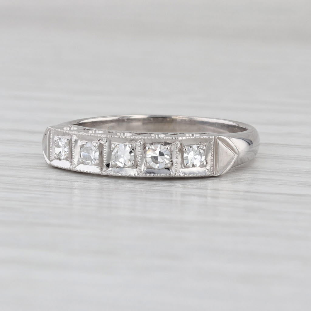Vintage 0.21ctw Diamond Wedding Band 14k White Gold 5-Stone Size 8.25