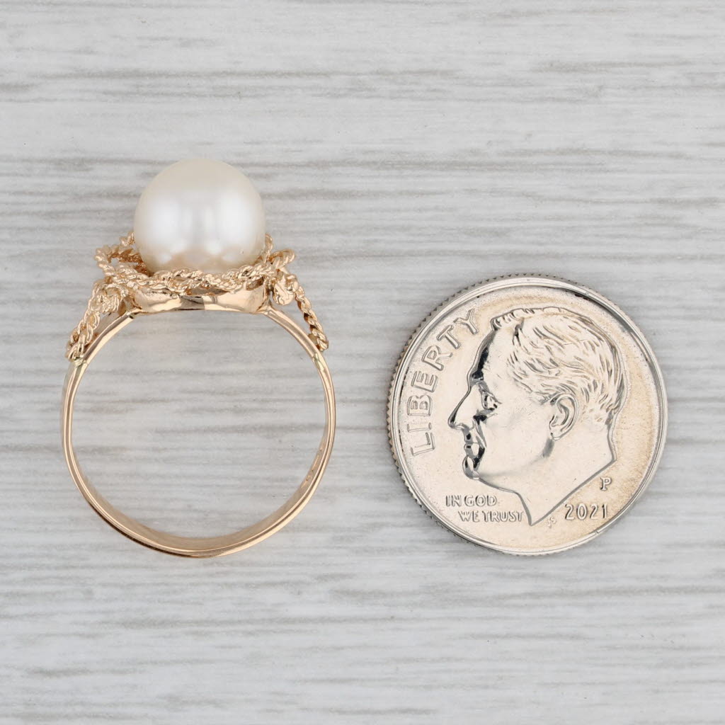 Gray Cultured Pearl Solitaire Ring 18k Yellow Gold Size 5.5 Vintage