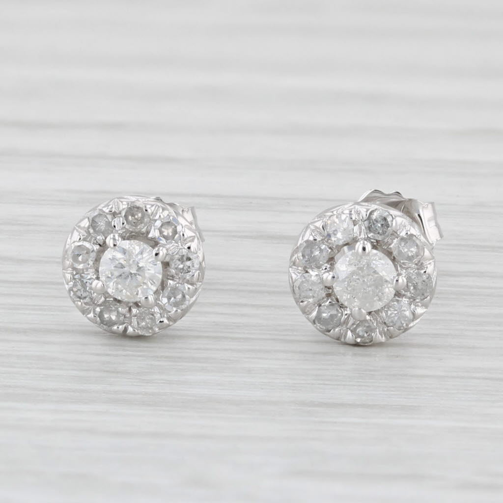Light Gray 0.30ctw Diamond Halo Stud Earrings 10k White Gold