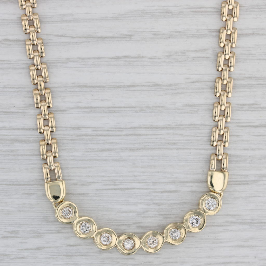 Gray 1ctw Diamond Contoured Stations Panther Chain Necklace 14k Yellow Gold 16.25"