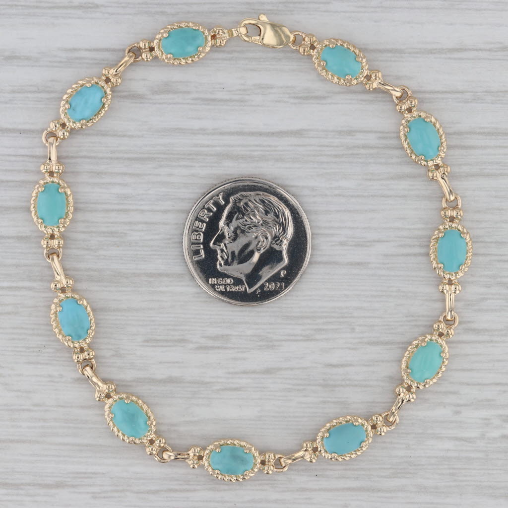 Gray Imitation Turquoise Tennis Bracelet 14k Yellow Gold 7"