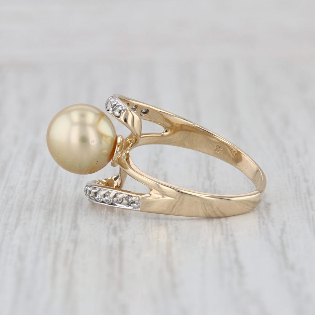 Golden Pearl 0.23ctw Diamond Bypass Ring 14k Yellow Gold Size 7