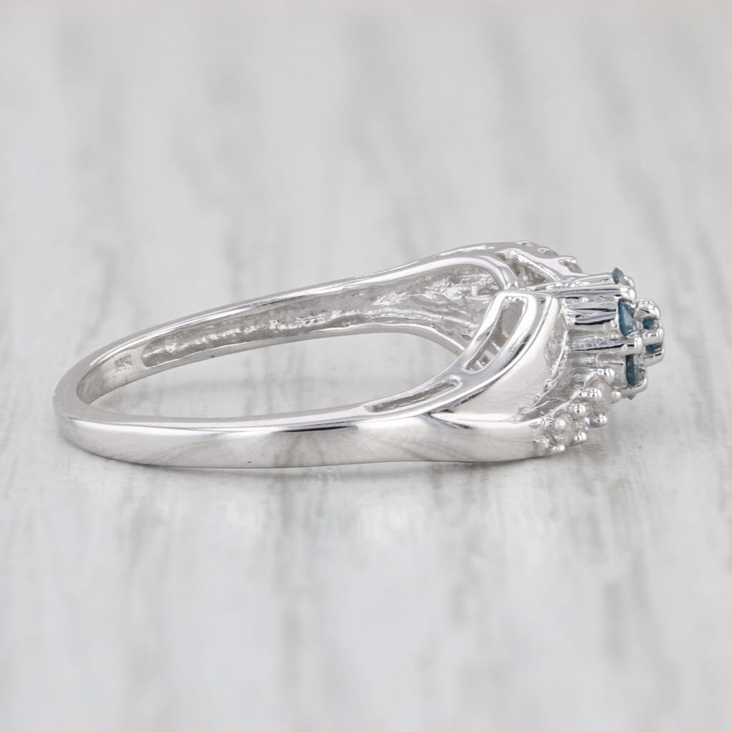 0.18ctw Blue White Diamond Flower Ring 10k White Gold Bypass Size 7