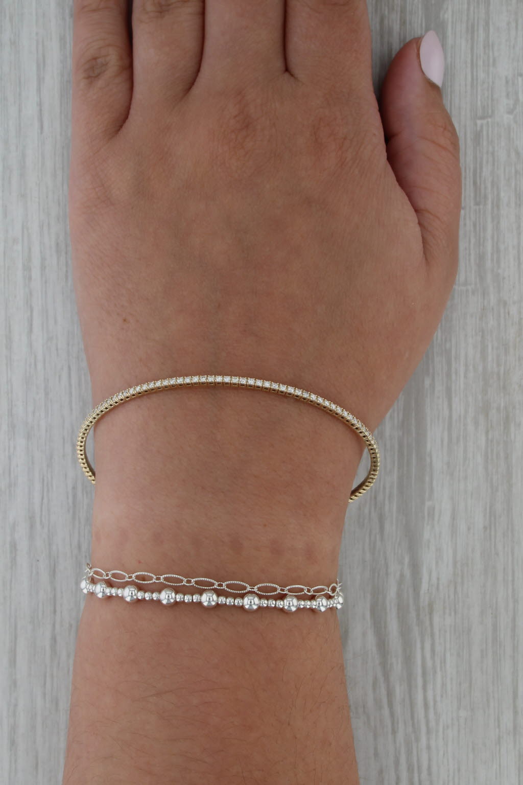 1.50ctw Diamond Bead Flexible Bangle Tennis Bracelet 14k Yellow Gold 7.5"