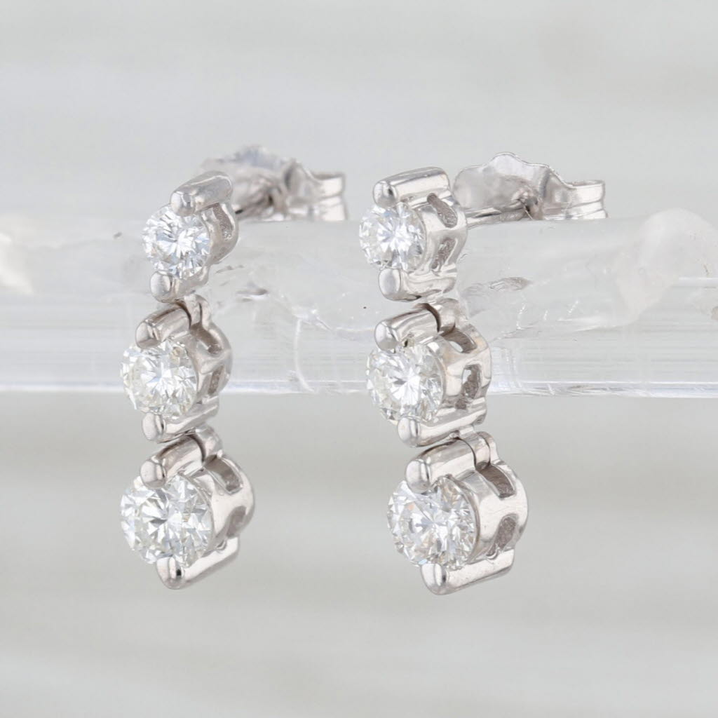 0.55ctw Diamond 3-Stone Journey Earrings 18k White Gold Drops