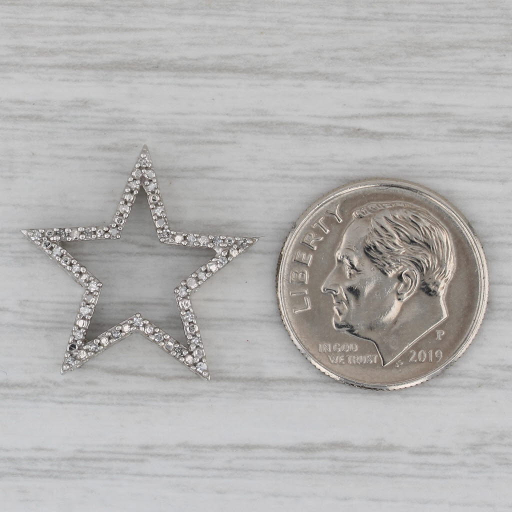 Gray Diamond Framed Open Star Pendant 10k White Gold Floating Drop