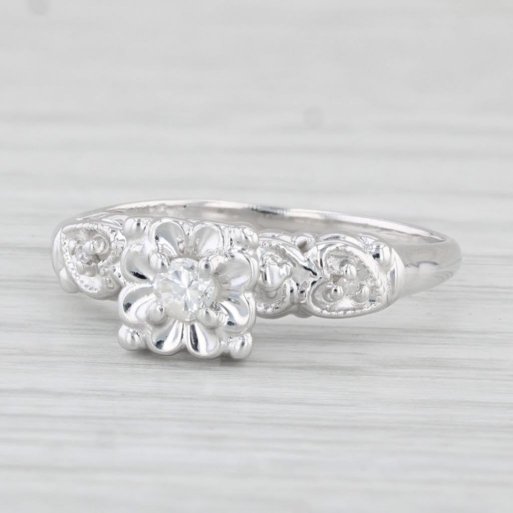 Light Gray Vintage Diamond Engagement Ring 14k White Gold Size 5.75 Heart Accents