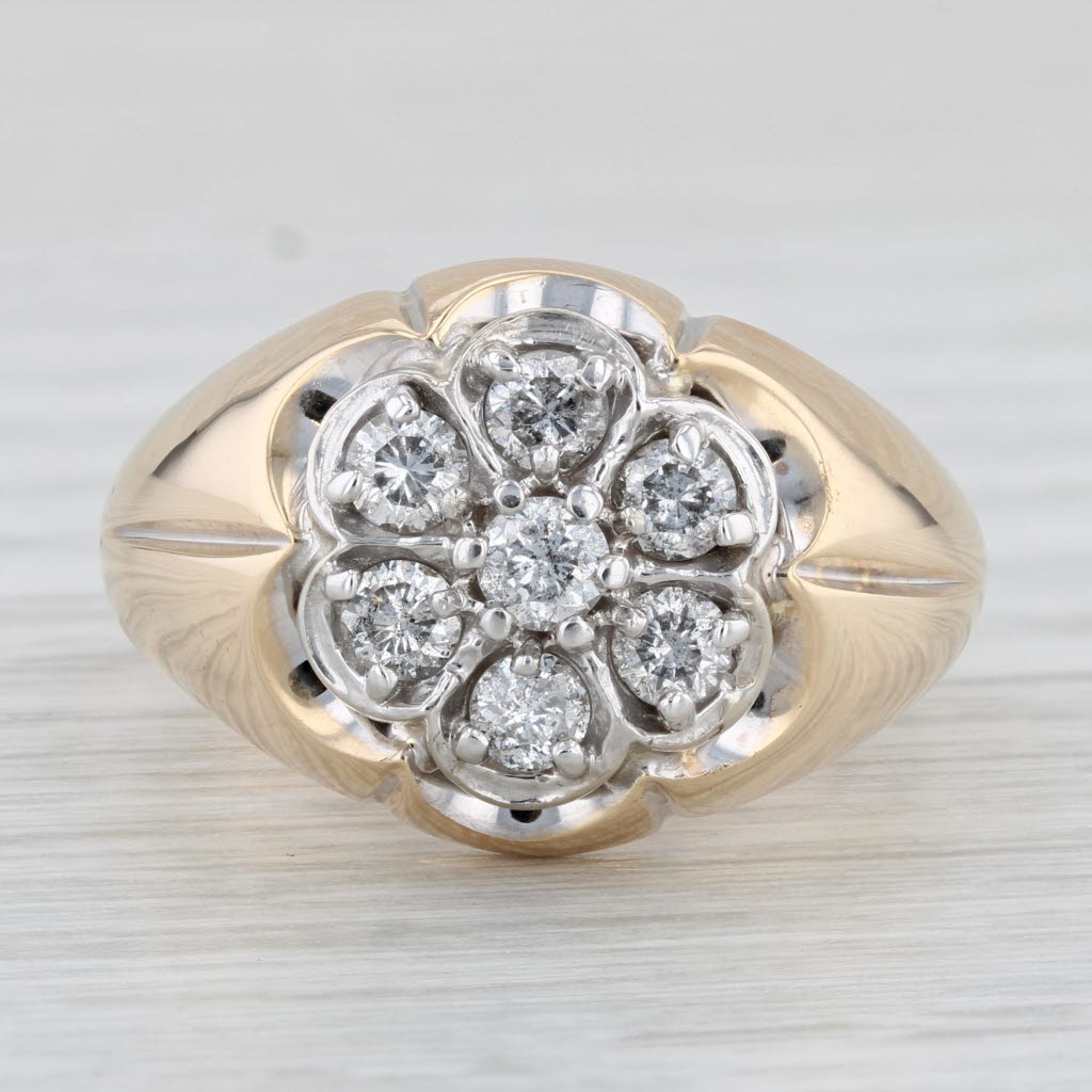 Light Gray Vintage 0.80ctw Diamond Cluster Men's Belcher Setting Ring 14k Gold Size 9.75