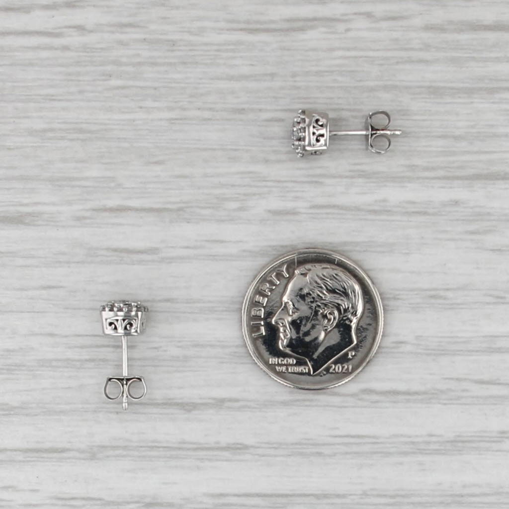 0.20ctw Diamond Halo Stud Earrings 10k White Gold Round Studs