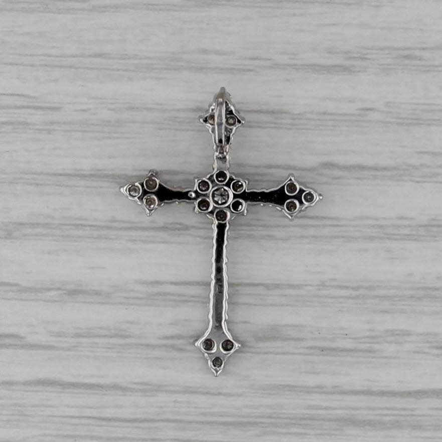 0.85ctw Fancy Diamond Cross Pendant 14k White Gold Floating Drop