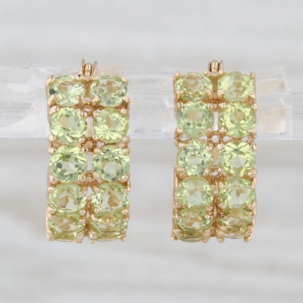 2.80ctw Peridot Hoop Huggie Earrings 14k Yellow Gold Snap Top Hoops
