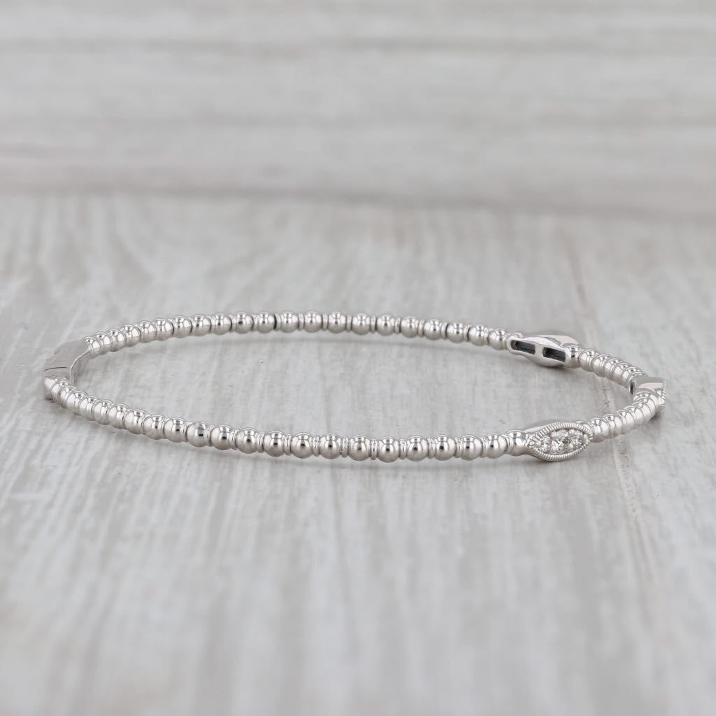 Gray New 0.21ctw Diamond Bead Flexible Bangle Bracelet 14k White Gold 6.75"
