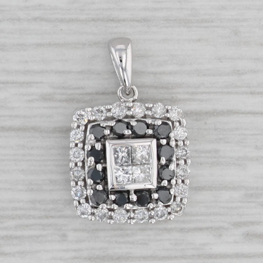Gray 0.50ctw Black White Diamond Pendant 10k White Gold Small Drop